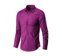 Camicia bianca da uomo a maniche lunghe, slim fit, con doppio polsino, tinta unita, bluse in misto cotone leggero, con bottoni, per abbigliamento business e casual, facile da pulire