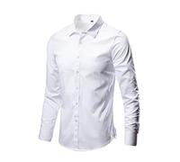 Camicia bianca da uomo a maniche lunghe, slim fit, con doppio polsino, tinta unita, bluse in misto cotone leggero, con bottoni, per abbigliamento business e casual, facile da pulire, bianco, XXL