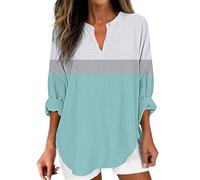 Camicia Bianca Donna Oversize Taglie Forti Lunga Womens Cotton Linen Tops for Women Spring Summer V Neck Roll Up 3/4 Sleeve T Shirts Plain Graphic Abbigliamento Donna Lunga Maniche (Mint Green XL)