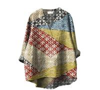 Camicia bianca Donna Salvato per articoli successivi Donna Stampa a linea blu da donna Modello geometrico tradizionale giapponese stampato Casual Cotone e lino Camicia con scollo a V Maglioni da