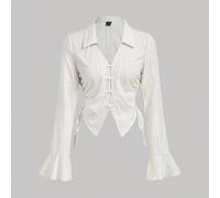 Camicia bianca stile cinese con scollo a V, bottoni e cordoncino, maniche lunghe, adatto per scuola, lavoro, spiaggia, brunch, compleanni, club, stile anni '70, costumi bucati, costumi da principessa 