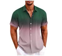 Camicia Bianca Uomo - Chemise à Manches Courtes pour Hommes boutonnage décontracté Imprimé complet Plage vacances en Plein Air Printemps (Green M)