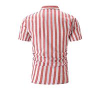 Camicia Bianca Uomo Slim Fit - Camicia a Maniche Corte con Risvolto a Righe Tinte in Filo Casual da Spiaggia Estiva da Uomo (Watermelon Red XXXL)