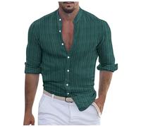 Camicia Bianca Uomo Slim Fit - Camicia a Maniche Larghe Casual in Jacquard a Righe in Cotone e Lino Tinta Unita da Uomo Top di Tendenza Europea e Aziendale (GN2 M)