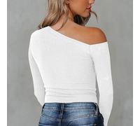 Camicia bianca XL con una spalla sola, maniche lunghe, elastica, casual, alla moda