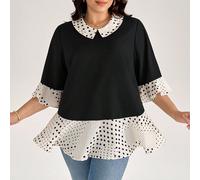 Camicia/blusa decostruita oversize 2 in 1, a pois con volant, casual e versatile per uso all'aperto e lavorativo, taglie forti, bluse a pois oversize, bluse oversize per donna, top casual oversize, to
