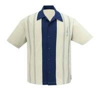 Camicia Bowling Button Down Navy Harper Rockabilly In Stone ST34603