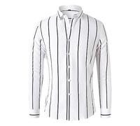 Camicia Business Uomo Classica Righe Verticali Camicia Uomo Manica Lunga Colletto Abbottonatura Camicia A Righe Uomo Slim Fit Camicia Tempo Libero Uomo A-White XL