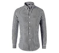 Camicia Business Uomo Classica Righe Verticali Camicia Uomo Manica Lunga Colletto Abbottonatura Camicia A Righe Uomo Slim Fit Camicia Tempo Libero Uomo G-Black M