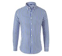 Camicia Business Uomo Classica Righe Verticali Camicia Uomo Manica Lunga Colletto Abbottonatura Camicia A Righe Uomo Slim Fit Camicia Tempo Libero Uomo I-Blue 4XL