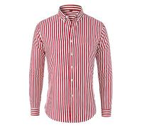 Camicia Business Uomo Classica Righe Verticali Camicia Uomo Manica Lunga Colletto Abbottonatura Camicia A Righe Uomo Slim Fit Camicia Tempo Libero Uomo J-Red XL