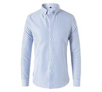 Camicia Business Uomo Classica Righe Verticali Camicia Uomo Manica Lunga Colletto Abbottonatura Camicia A Righe Uomo Slim Fit Camicia Tempo Libero Uomo H-Light Blue 5XL
