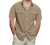 Camicia cargo con tasche pieghevoli, camicia con tasche per uomo, a maniche corte, con bottoni, estiva, vestibilità stretta, da lavoro, leggera, alla moda, comoda camicia per il tempo libero, marrone
