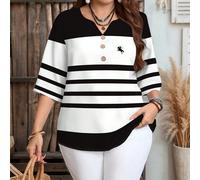 Camicia casual a maniche corte a righe bianche e nere con bottoni frontali in stile preppy per donne taglia curvy, camicia estiva da donna, camicia da donna, stile vacanza country, camicia stile bohém