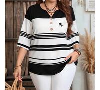 Camicia casual a maniche corte a righe bianche e nere con bottoni sul davanti in stile preppy per donne taglie forti, camicia estiva da donna, camicia da donna, stile vacanza in campagna, camicia stil