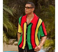Camicia casual a maniche corte aperta davanti, in maglia larga e comoda, di moda, multicolore, adatta all'uso quotidiano per uomini giovani L,M,S,XL,XSMaglieria