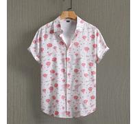 Camicia casual a maniche corte da uomo con colletto alla coreana, stampa di piante tropicali, bottoni davanti, estiva L,M,S,XL,XXLstampa dappertuttoTessuto