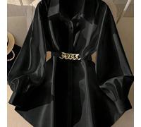 Camicia casual a maniche lunghe con bottoni frontali e decorazioni metalliche per ragazze pre-adolescenti, colore bianco o nero, adatta per il ritorno a scuola 8Y,9Y,10Y,11Y,12YColore unicoPoliestere