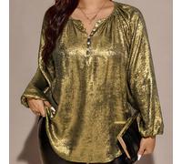 Camicia casual a maniche lunghe con bottoni in metà placca, adatta per uscite e raduni, taglie comode per donne di taglia comoda 0XL,1XL,2XL,3XL,4XL,5XLColore unicoTessuto intrecciato