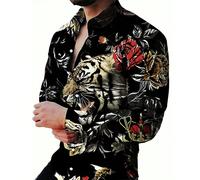 Camicia casual a maniche lunghe con bottoni sul davanti e stampa animale, camicie da uomo di design, camicie alla moda per uomo, adatte per l'autunno L,M,S,XL,XXLAnimalePoliestere