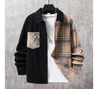 Camicia casual a maniche lunghe con colletto, stile coreano, per ragazzi pre-adolescenti, con patchwork e colori a contrasto, con tasche, adatta per pendolarismo, scuola, uso quotidiano, viaggi, sport