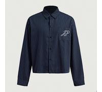 Camicia casual a maniche lunghe con ricamo a lettera e righe, con bottoni sul davanti, adatta per il tennis, regalo per la Festa del Papà e il fidanzato, outfit da uomo L,M,S,XLGrafico,Lettere,A stris