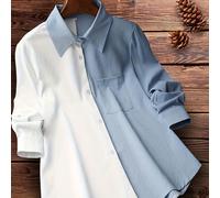 Camicia casual alla moda per donna, color block, manica lunga L,M,S,XL,XXLBlocchi di coloreTessuto
