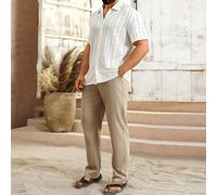 Camicia casual bianca a maniche corte con motivo floreale e geometrico in maglia, stile boho-chic, adatta per l'estate e le vacanze al mare, ideale come regalo per il fidanzato o il marito per San Val