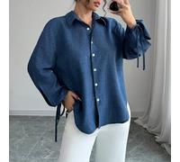 Camicia casual blu con bottoni e coulisse, ampio taglio color block L,M,S,XLColore unicoTessuto intrecciato