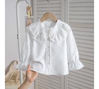 Camicia casual con colletto alla Peter Pan e bottoni per uso quotidiano, adatta per ragazze giovani 6Y,7Y,4Y,5YPoliestere
