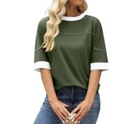Camicia casual con maniche basic trendy top da donna casual allentata t-shirt con maniche a sette quarti, Domande e risposte:, XXL