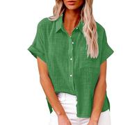 Camicia Casual Cotone Donna Camicia Casual in Lino e Cotone con Maniche Lunga e Colletto a Revers in Tinta Unita Leggera e Comoda per Estate Camicetta da Donna alla Moda Lavoro Ufficio Tops