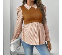 Camicia casual da allattamento con collo a bavero e maniche a gigot a righe per gravidanza L,M,S,XLBlocchi di colore,A strisceTessuto intrecciato