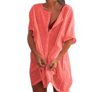 Camicia casual da donna a maniche corte con bottoni sul davanti, vestibilità ampia, tinta unita, tessuto in poliestere adatto per vacanze estive, spiaggia, ciclismo, attività di yoga (XXL rosso)