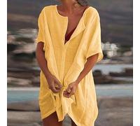 Camicia casual da donna a maniche corte con bottoni sul davanti, vestibilità ampia, tinta unita, tessuto in poliestere adatto per vacanze estive, spiaggia, ciclismo, attività di yoga (XXXXL giallo)