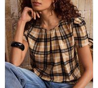 Camicia casual da donna a maniche corte con collo rotondo a quadri, top a quadri estivi da donna, blusa a quadri, top a quadri a maniche corte da donna, camicie a quadri da donna SHEIN X Shutterstock