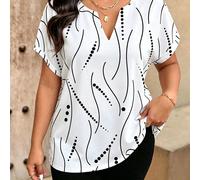 Camicia casual da donna a maniche corte con stampe a pois e a righe, retrò e alla moda, adatta per pendolarismo, vacanze e uso quotidiano, stile primavera ed estate, un regalo per sorelle e madri, top