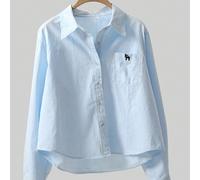 Camicia casual da donna con colletto e tasche, design ricamato sulla tasca, semplice ma non monotona, manica lunga, monopetto, camicia casual L,M,S,XLPoliestere