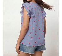 Camicia casual da donna con scollo a V, balze, a righe, a forma di cuore, nuova per l'anno, per San Valentino, per l'estate e la primavera, abbigliamento estivo, look primaverili, per vacanza, per don