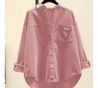 Camicia casual da donna in velluto a coste con ricamo a lettera, maniche lunghe, colore rosa, per la primavera L,M,S,XLPoliestere
