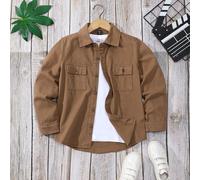 Camicia casual da ragazzo pre-adolescente, a maniche lunghe, con bottoni e tasche, in colore solido marrone, stile denim, adatta per l'autunno/inverno 8Y,9Y,10Y,11-12Y,13-14YColore unicoDenim