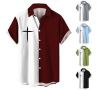 Camicia casual da uomo a maniche corte Camicie oversize Camicie con bottoni Camicie patchwork a contrasto T-shirt vestibilità ampia Turn Down camicette leggere Comfort Shiteshirts Summer Breath Tops S