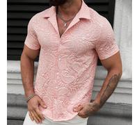 Camicia casual da uomo a maniche corte con bottoni davanti, motivo paisley jacquard, adatta per l'estate L,M,S,XL,XXLPiante,Tradizione popolarePoliestere