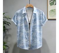 Camicia casual da uomo a maniche corte, con colletto alla coreana, bottoni davanti e stampa di piante tropicali, adatta per l'estate L,M,S,XL,XXLPianteTessuto