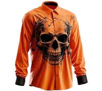 Camicia casual da uomo a maniche lunghe con bottoni a forma di teschio e