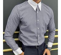 Camicia casual da uomo a maniche lunghe con chiusura a bottoni colletto rovesciato patchwork stampa vintage a righe ideale per l'uso quotidiano e per le vacanze (M C)