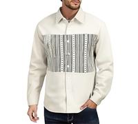 Camicia casual da uomo a maniche lunghe con pannello a righe a contrasto e bottoni, Beige, XL