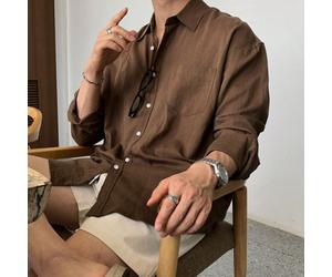 Camicia casual da uomo a maniche lunghe marrone e rossa, adatta per la primavera e le vacanze L,M,S,XL,XXLColore unicoTessuto intrecciato