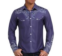 Camicia casual da uomo, a maniche lunghe, stile occidentale, con stampa cowboy, alla moda, tradizionale, per carnevale, slim fit, maglietta a maniche lunghe, da cowboy, Lilla, 6XL
