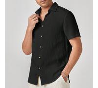 Camicia casual da uomo a tinta unita con bottoni anteriori e maniche corte, camicia estiva da uomo nera a maniche corte, camicia da uomo con texture, camicia estiva da uomo, vacanza, regali per la fes